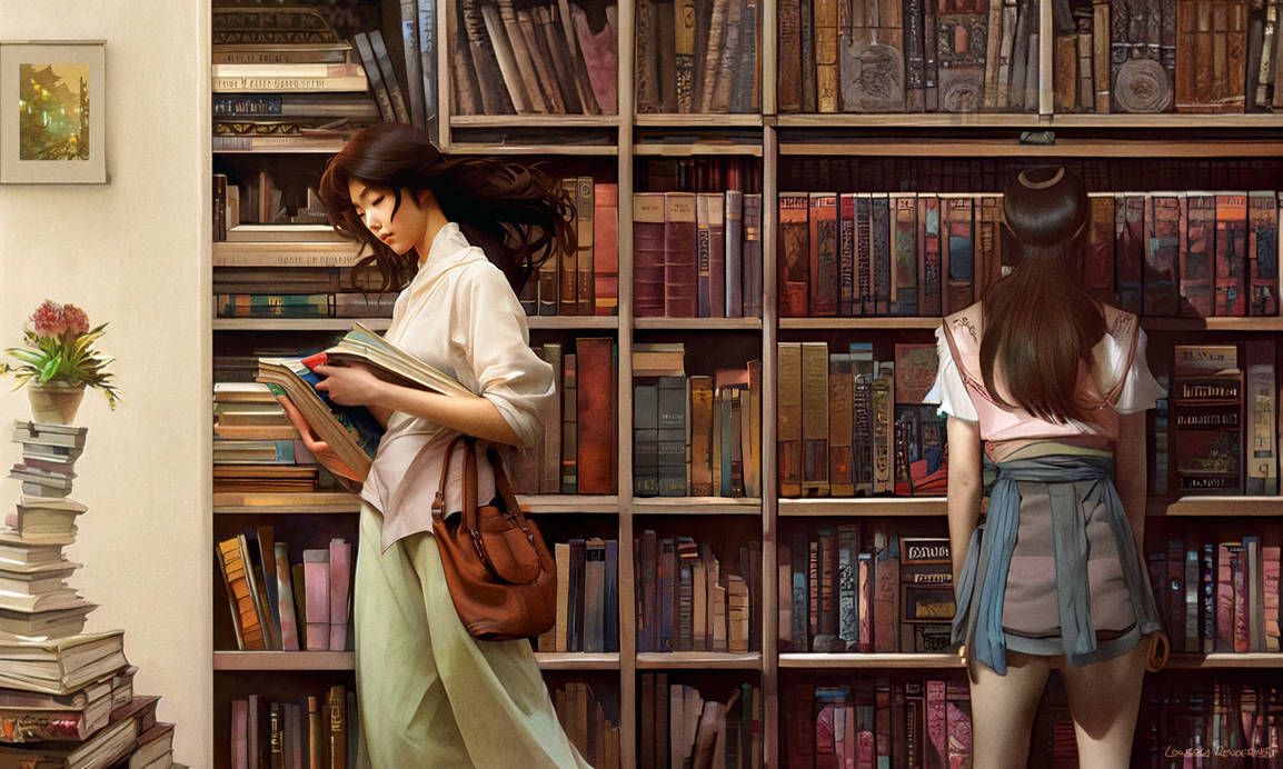 Girls in a Library by Lowcola on DeviantArt