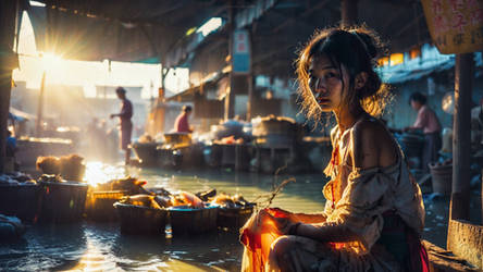 Flooded Fish Market in the Old Shanghai