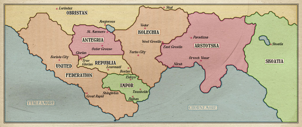 'Papers, Please' map of the area around Arstotzka by frenchfriar on