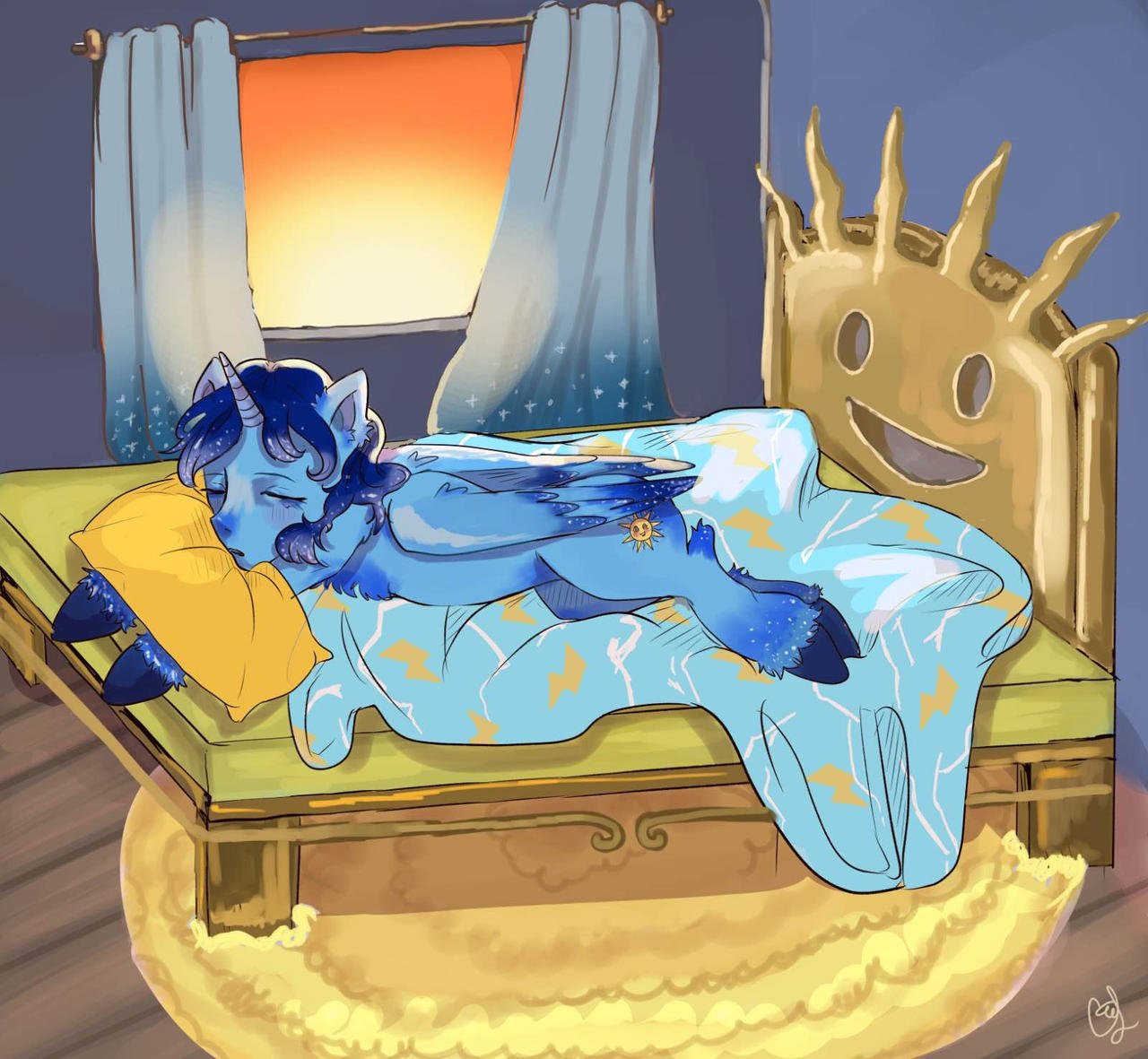 Blue thunder asleep in his own bed
