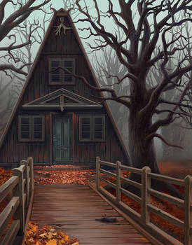 Misty autumn house