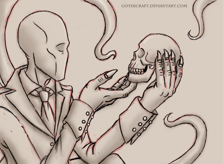 Slenderman and human skull sketch