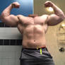 Hairy muscle man at bathroom