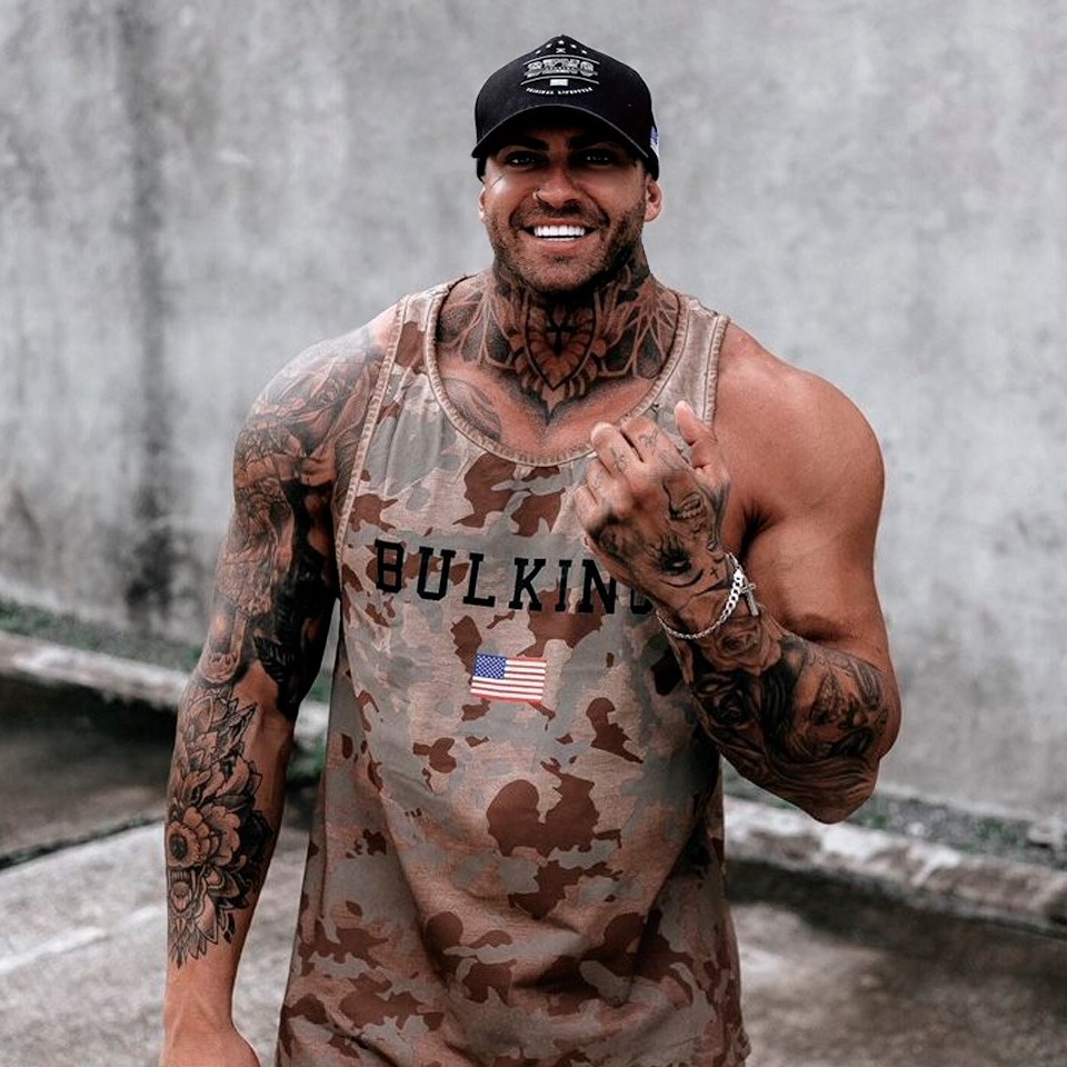 Small head man using camouflage tank top