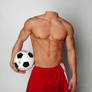 Shirtless man with soccer ball