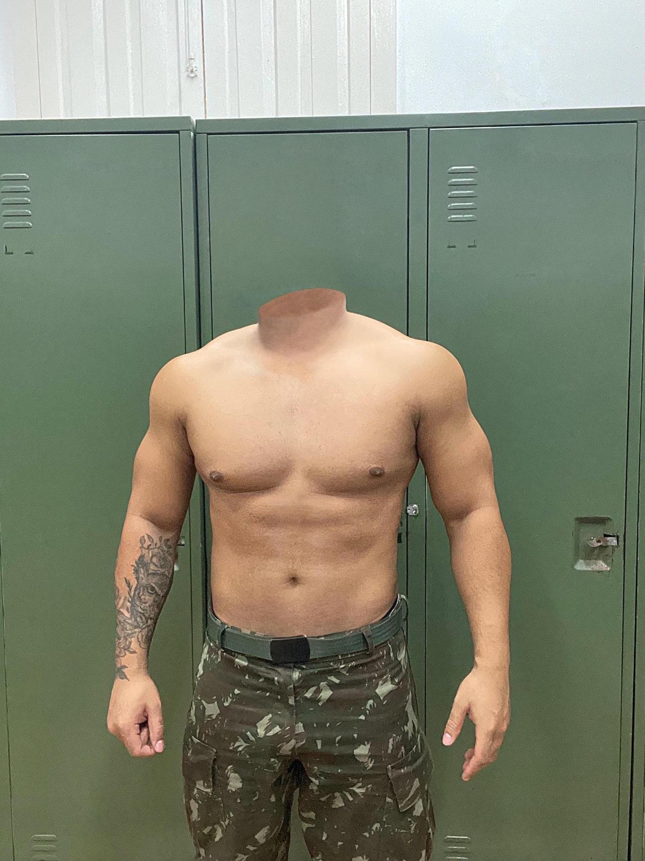 Headless shirtless soldier