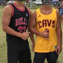 Tanned boys using tank top, shorts and flip flops
