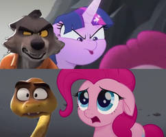 Wolf and Twilight yelling at Snake and Pinkie Pie