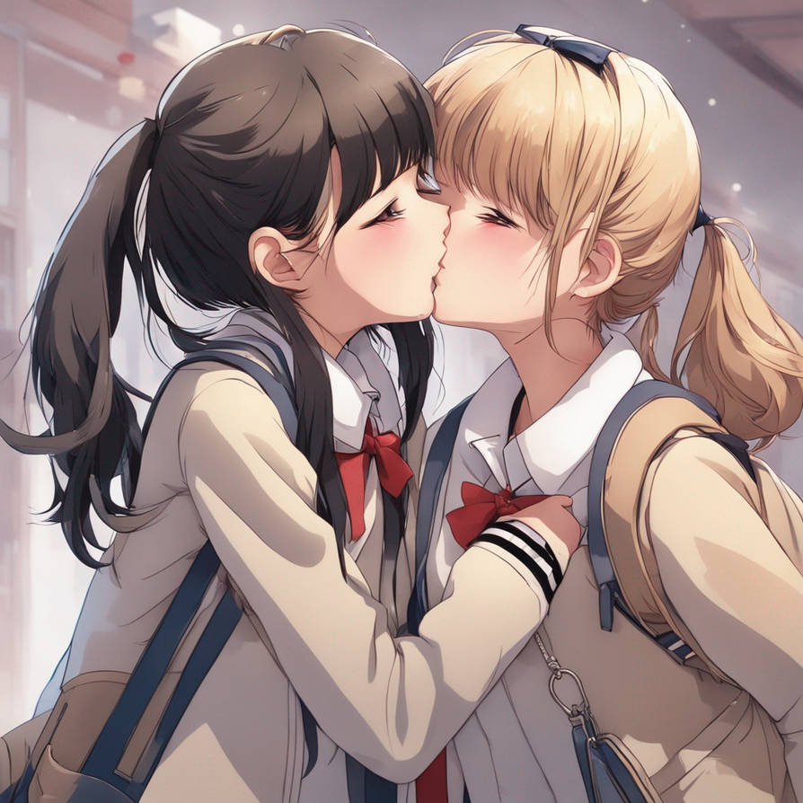A school girl kisses