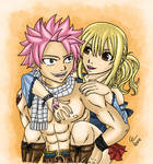 Natsu and Lucy - Piggyback Time! by mono-chromeghost