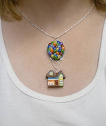Flying House with Balloons Necklace