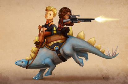 Firefly: Wash and Zoe on a Dinosaur