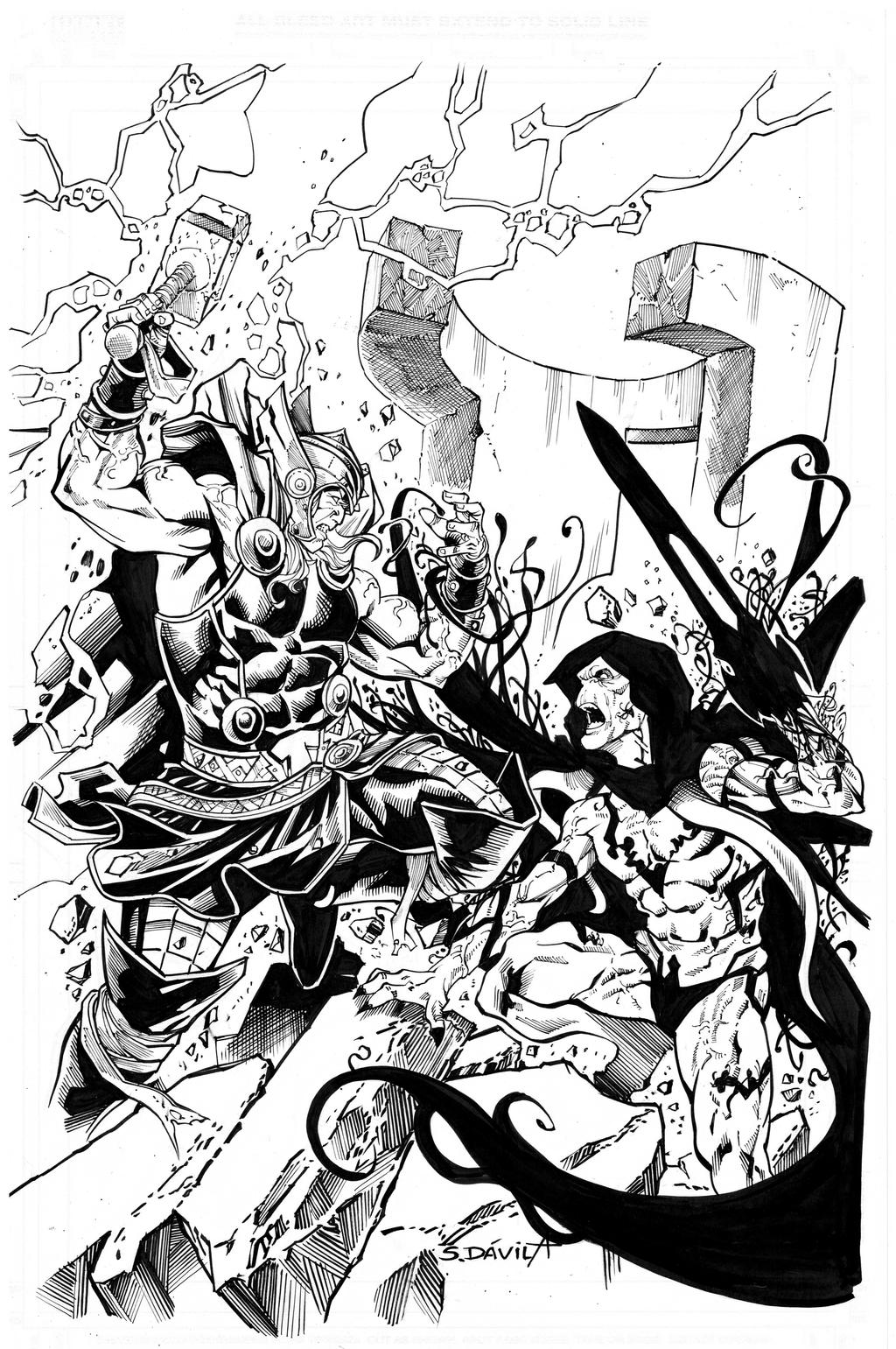 Thor Vs Gorr By Sergio Davila inks by Curiel
