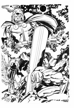 Dr Doom vs Silver Surfer by Kirby inks by Curiel