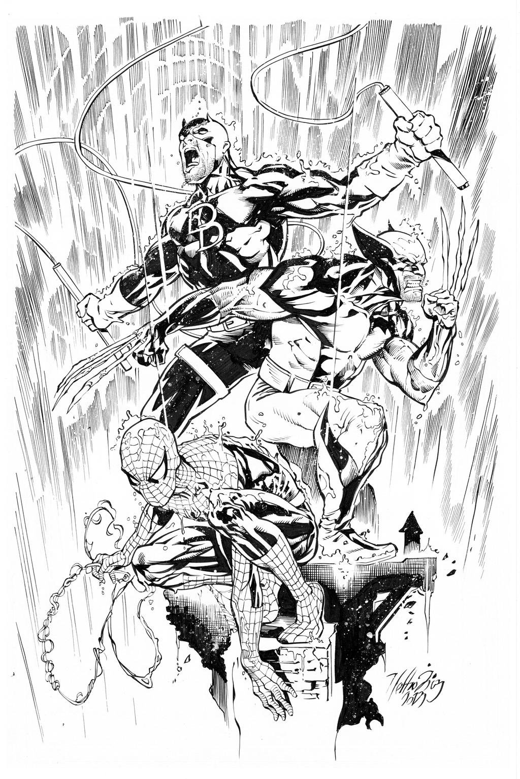 Spidey Wolvie And Dd By Nheto Diaz inks Curiel