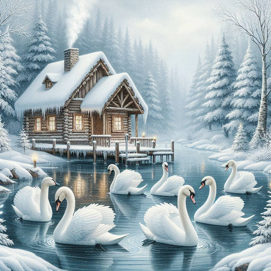 Seven Swans Swimming by OldBoogie on DeviantArt