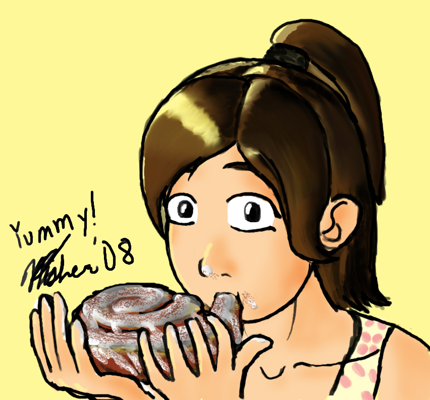 Girl Eating Cinnamon Roll