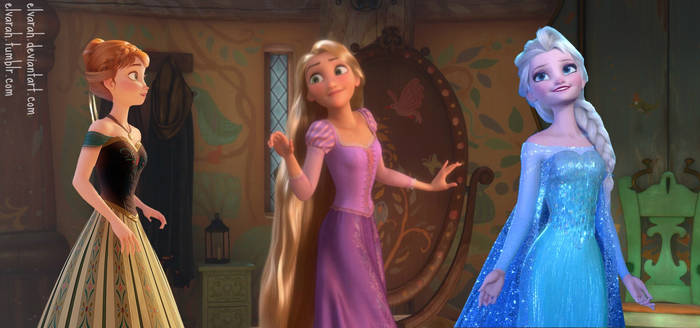 Anna and Elsa Inside Rapunzel's Tower