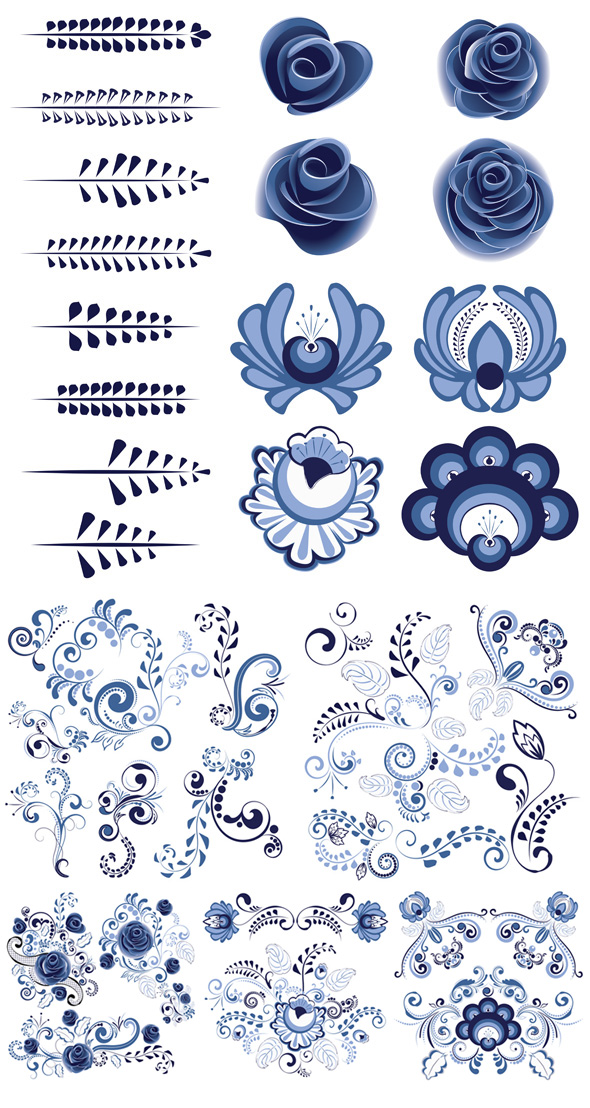 Blue Floral Ornaments