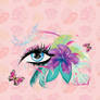 Blue eye with tropic floral and music notes