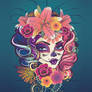 Sugar skull woman in flower crown portrait