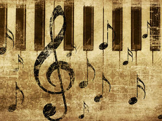 Music notes and piano keys