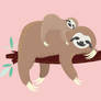 Cute cartoon sloth mom with baby