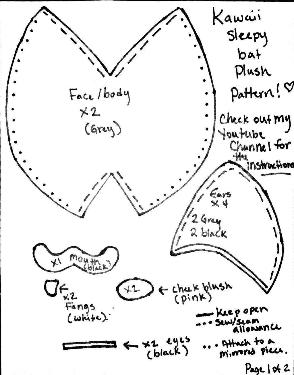 Kawaii Sleepy bat plush pattern (Youtube tutorial) by Kickinitkawaii on DeviantArt kawaii-sleepy-bat-plush-pattern-youtube-tutorial-by-kickinitkawaii-on-deviantart