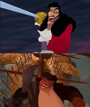 Captain Hook battling John Silver