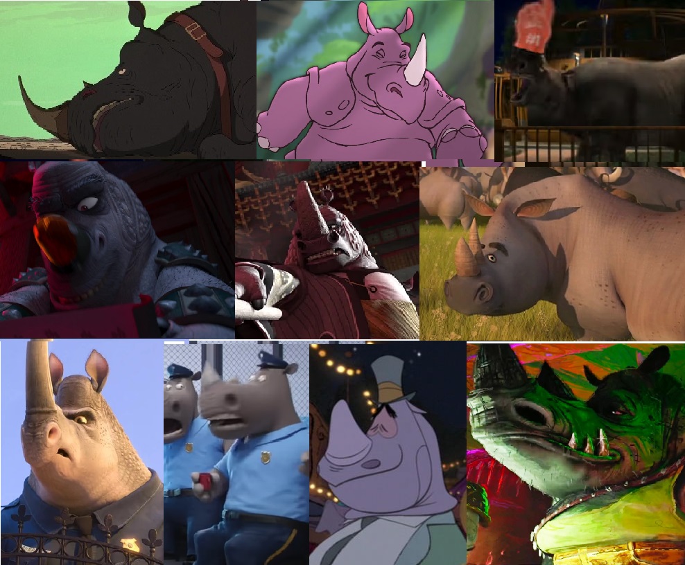 Fictional Rhino in each film version by zielinskijoseph on DeviantArt