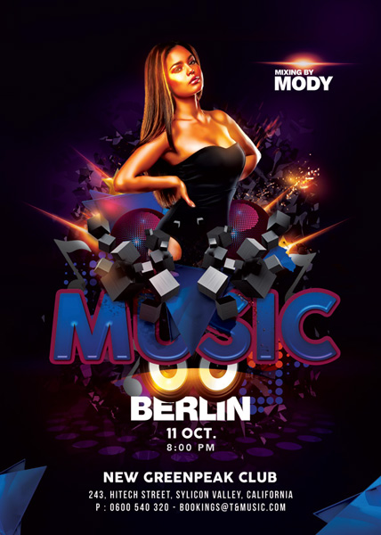 Ultra Modern Techno Music Party In Club Flyer