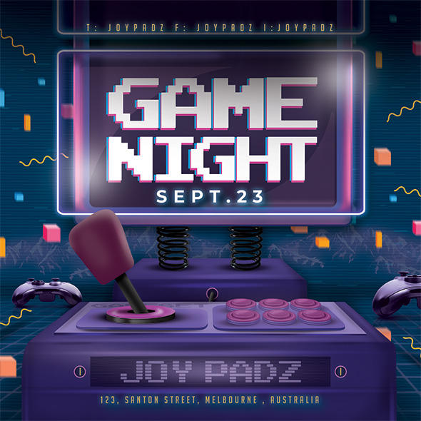 Retro Gaming Flyer 80s Synthwave Classic Game