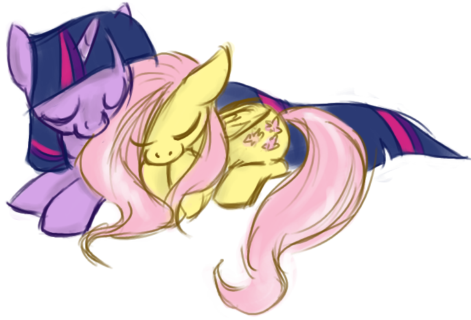 Twilight Sparkle and Fluttershy Cuddle