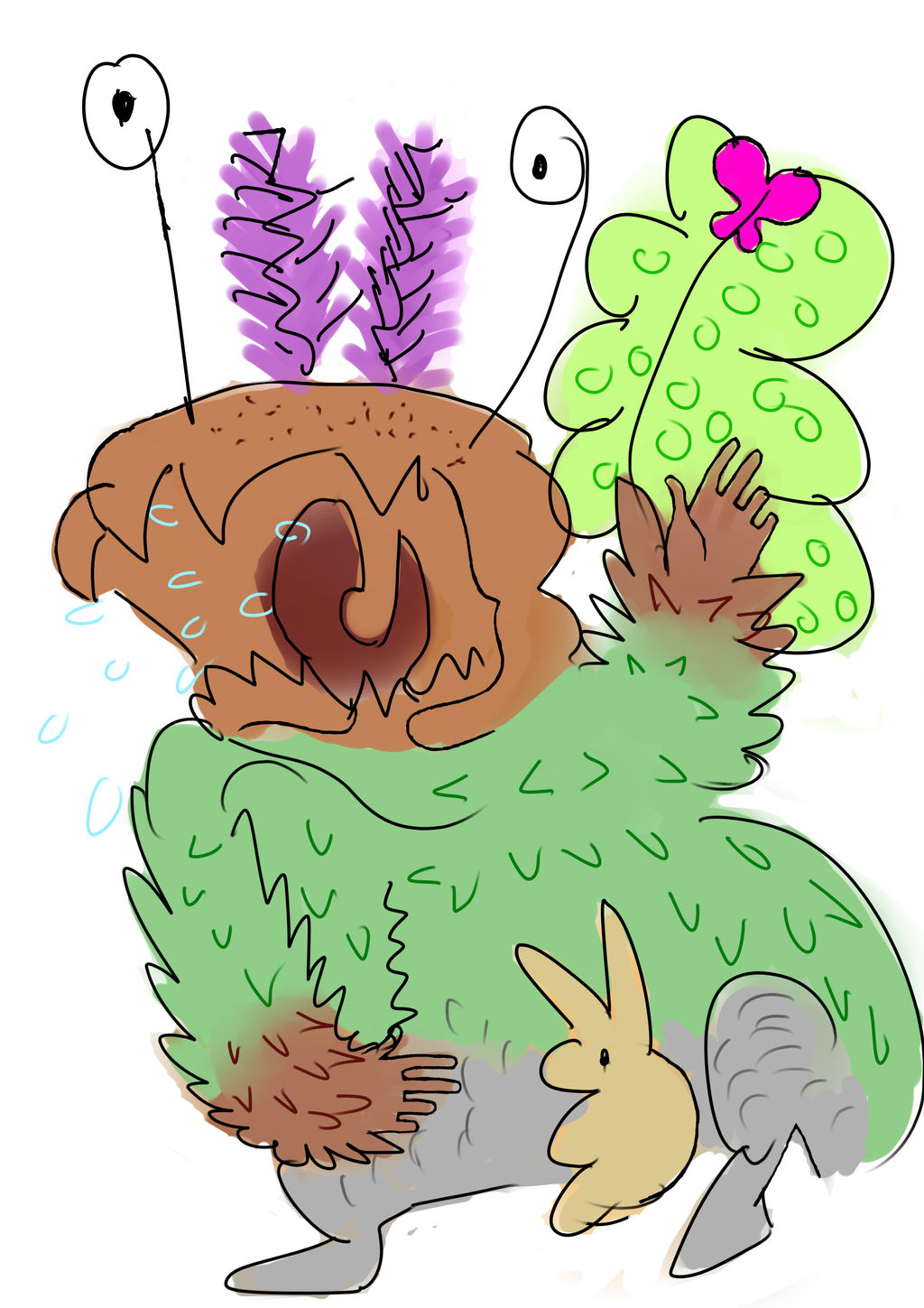 Angry Plant-Goat-Moth Monster and His Toy Rabbit