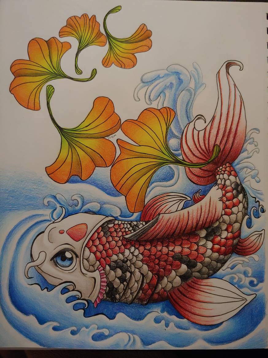 Painting Of Koi Fish Drawing In Colour Pencils - GranNino