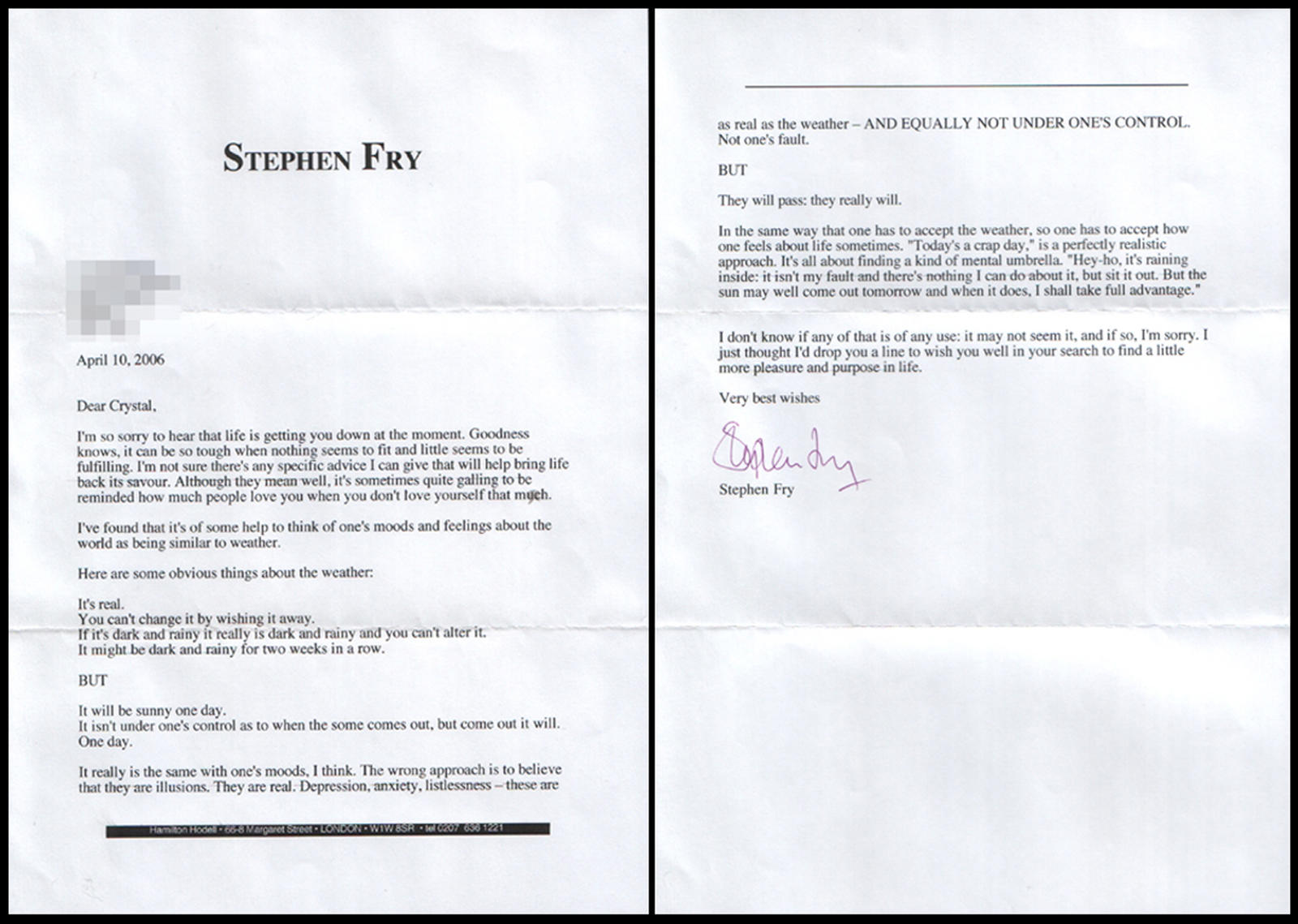 My letter from Stephen Fry