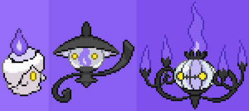 Litwick, Lampent and Chandelure by LunaDeInvierno-WM