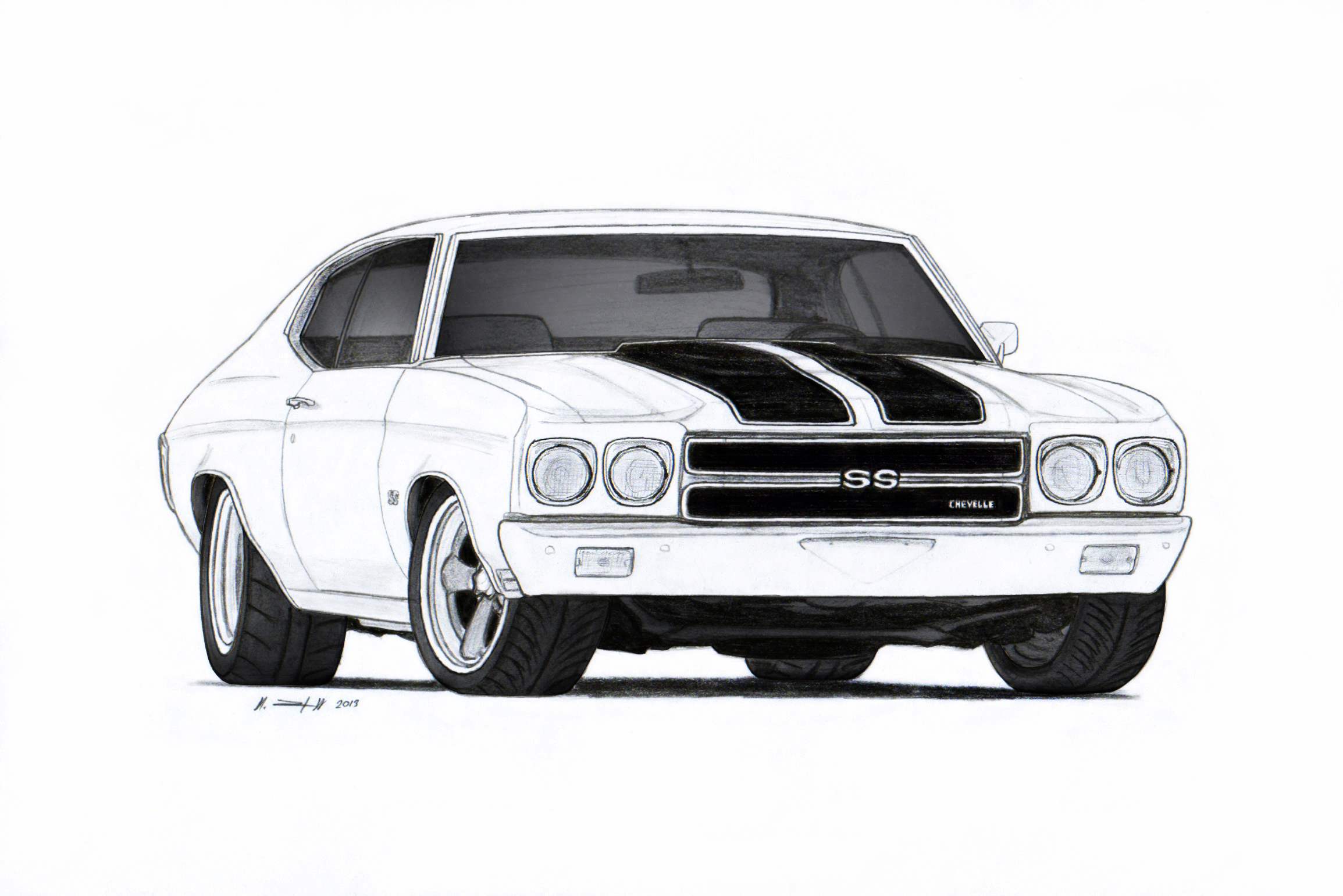 1970 Chevrolet Chevelle SS Pro Touring Drawing by Vertualissimo on