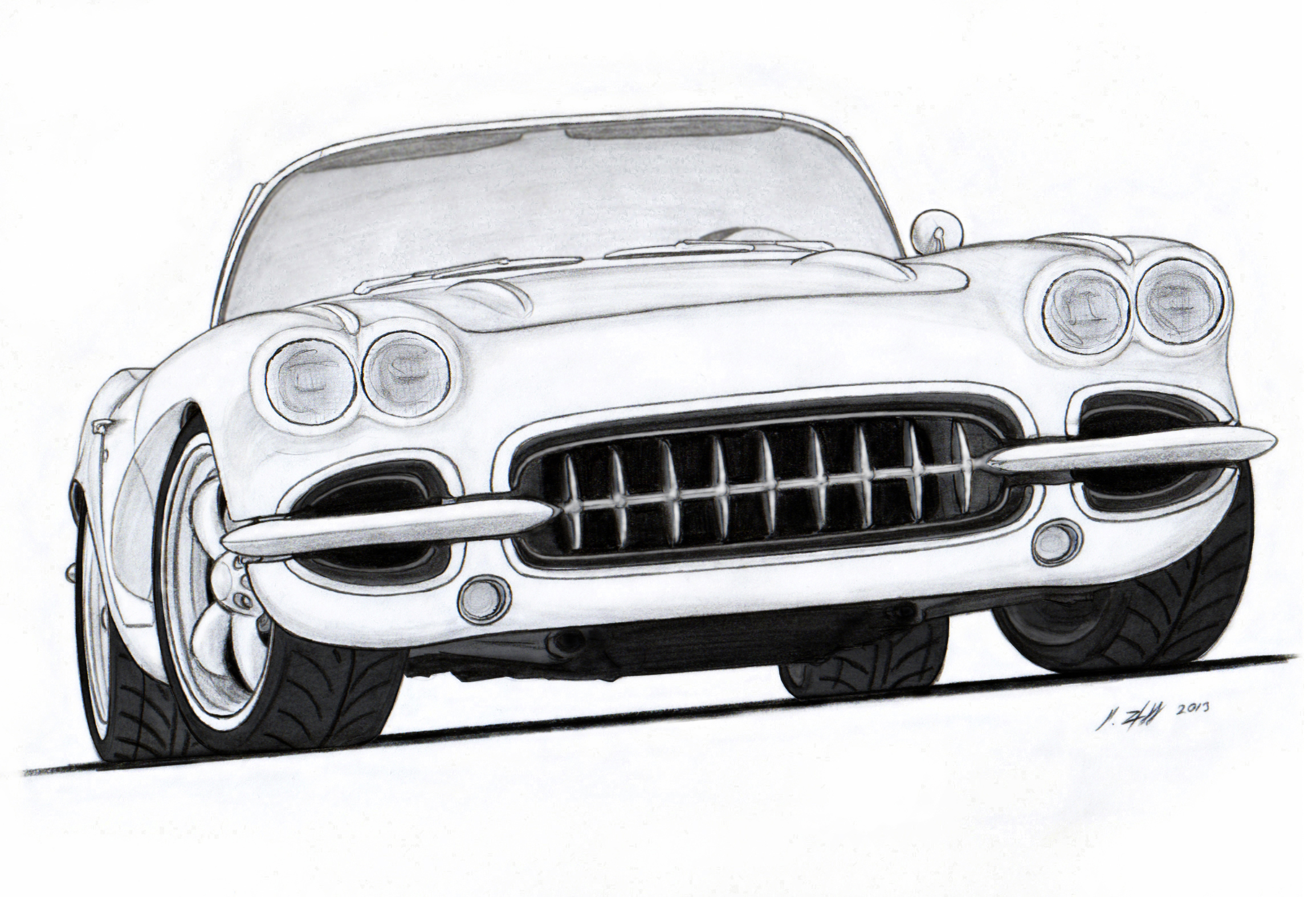 1962 Chevy Corvette Roadster Pro Touring Drawing