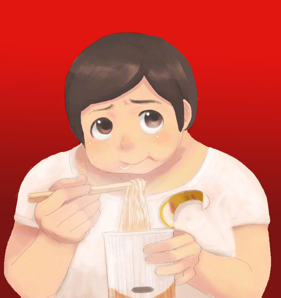 Mrs. Ichinose eating noodles