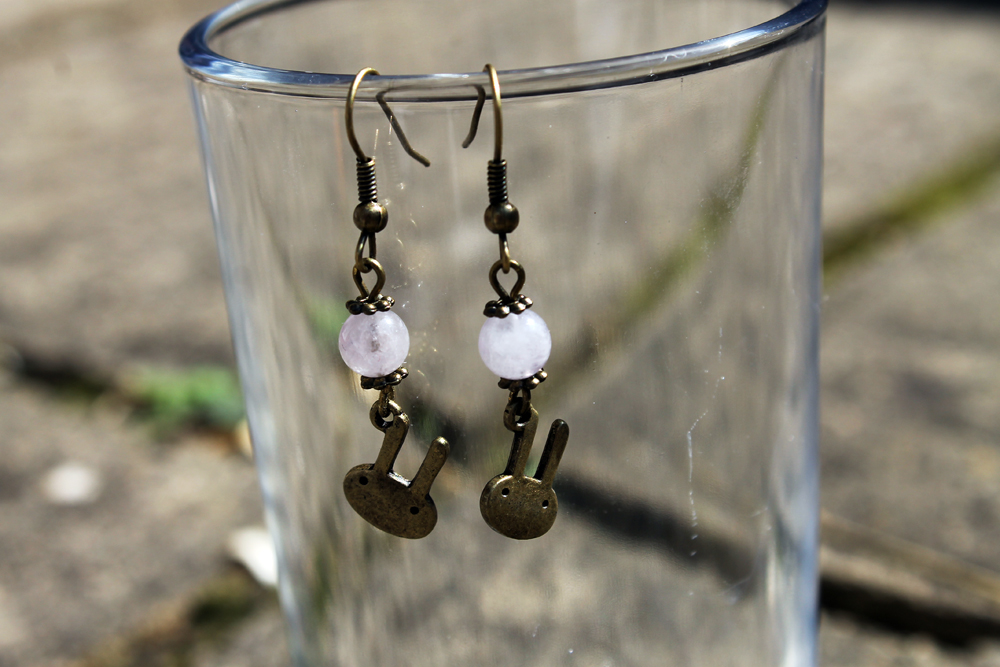 Antique Bunny Rabbit + Lavender Amethyst Earrings