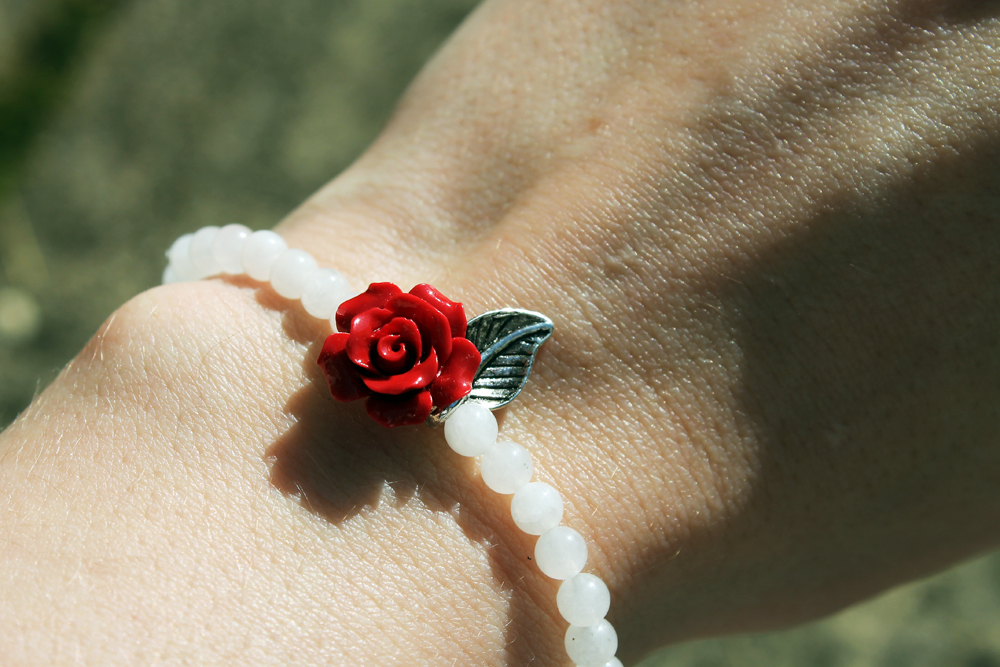 Red Gem Rose Flower Bracelet