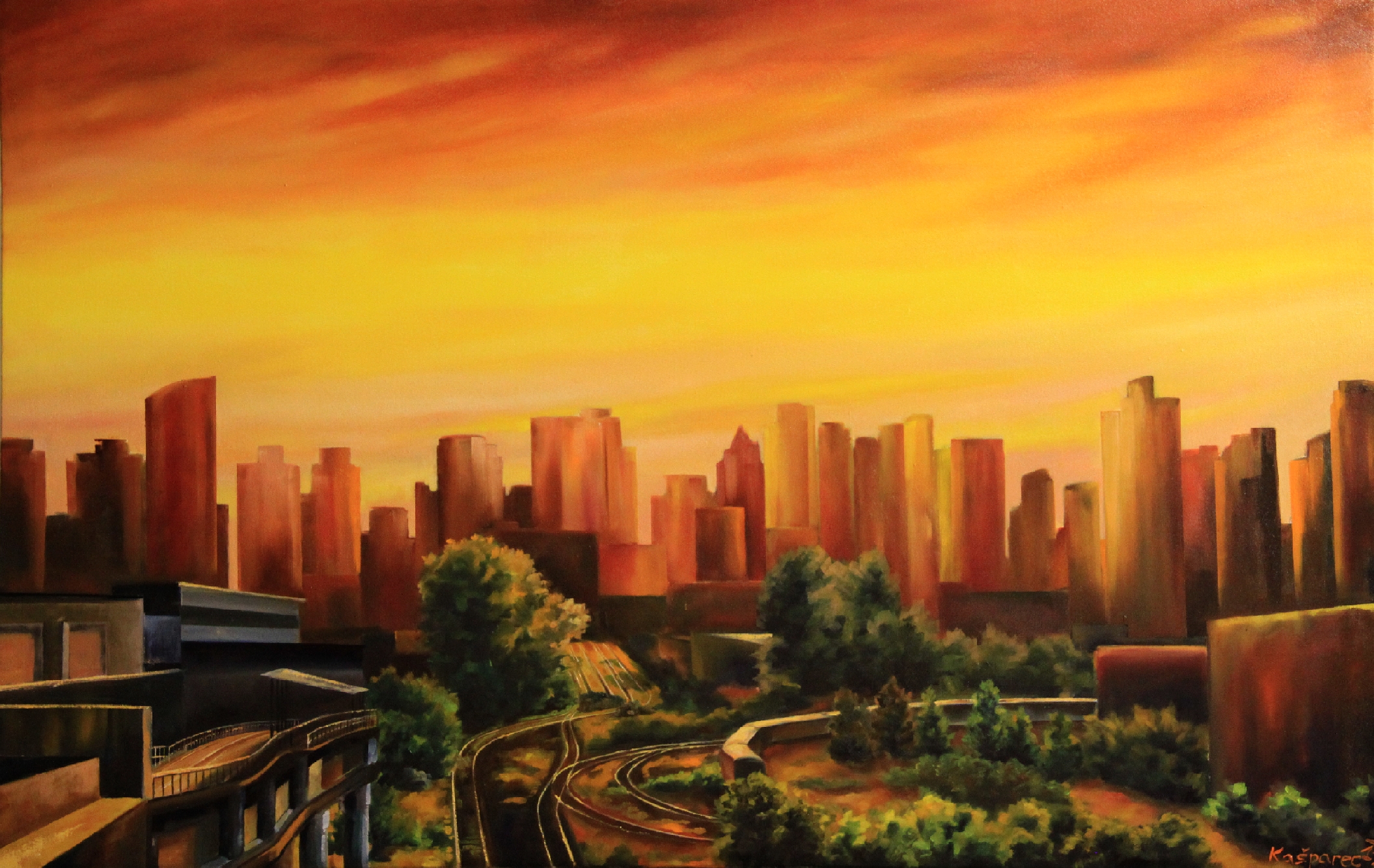 Vancouver city landscape - oil on canvas 53x33inch