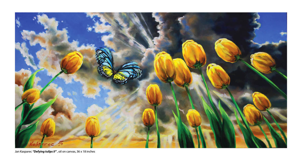 'Defying tulips II', oil on canvas, 36 x 18 inches by Jan-Kasparec 'Defying tulips II', oil on canvas, 36 x 18 inches by Jan-Kasparec