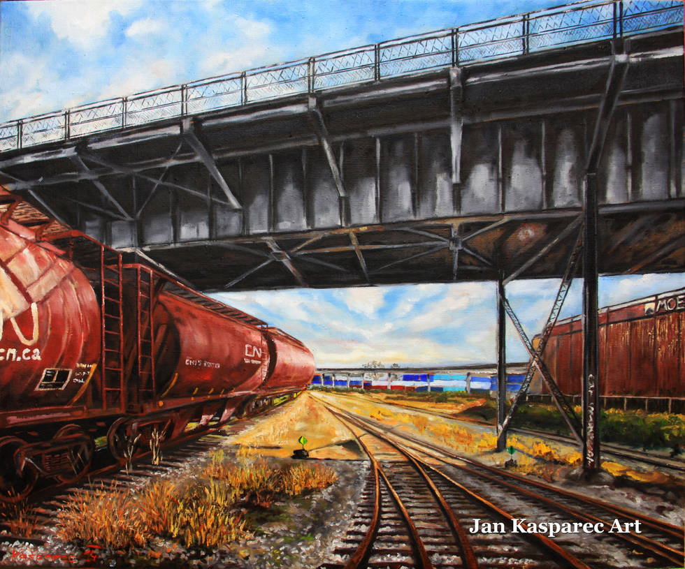 Wagons under 1st avenue bridge 120 x100cm by Jan-Kasparec Wagons under 1st avenue bridge 120 x100cm by Jan-Kasparec