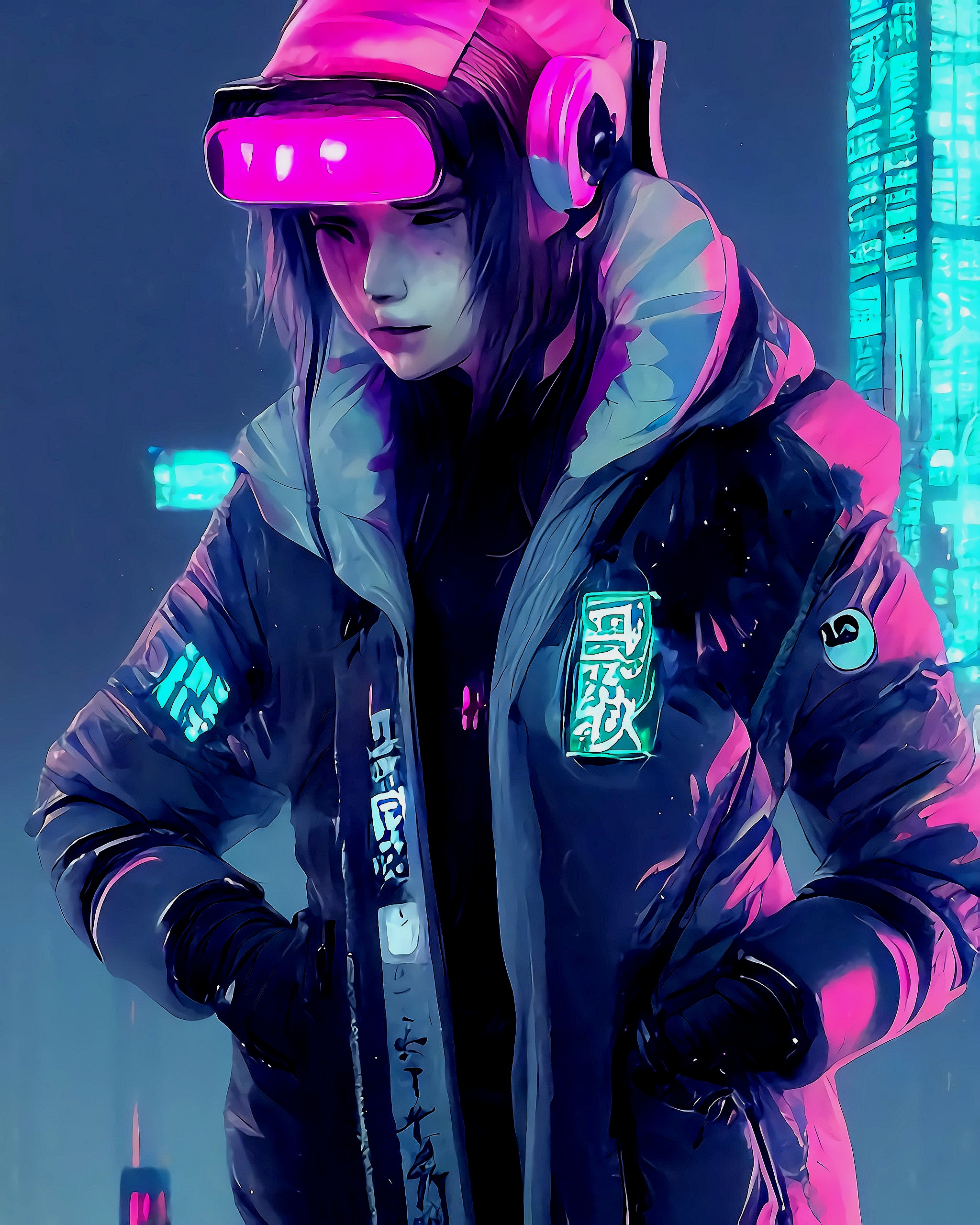 AI Art: 2D Girl in cyberpunk reality by @JkWW 💜🐖