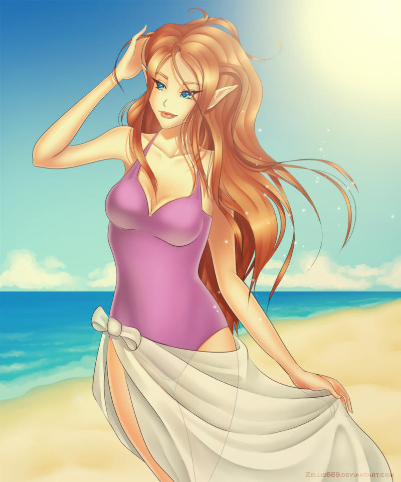 Commission: Twilight Princess Zelda at the beach