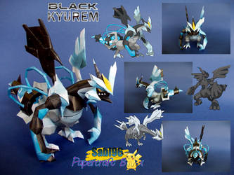 Sparkling Blue Black Kyurem Papercraft