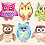 Miscellaneous watercolor owls