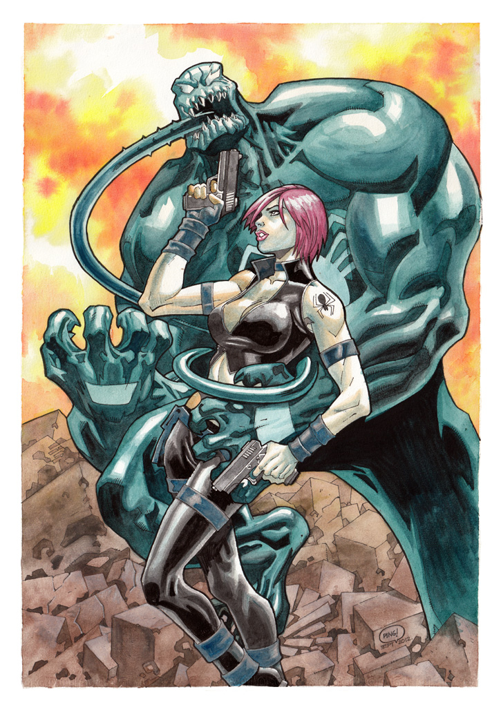 Ultimate Black Widow Vs Venom_Water Color